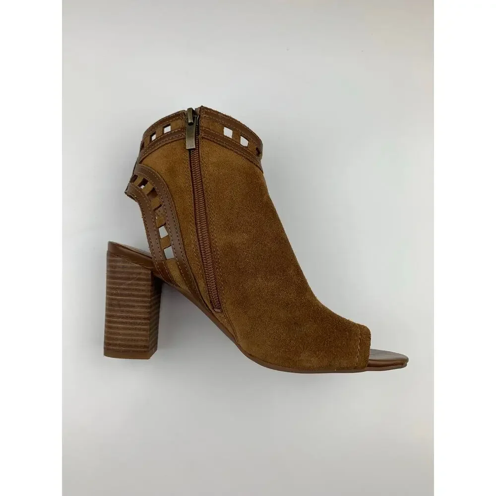 Franco Sarto Greenwich Peep Toe Cutout Booties Brown Ankle Boots Women's 6.5